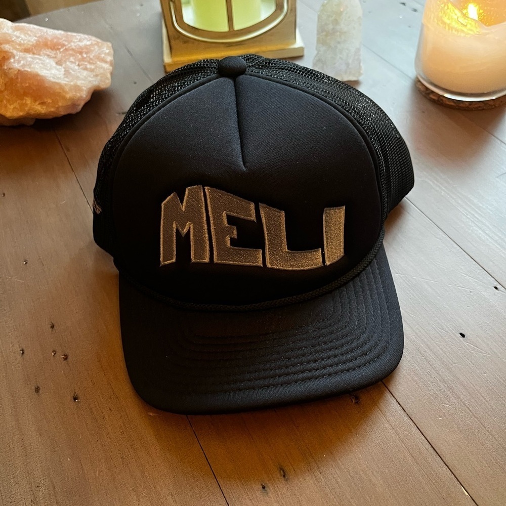 Black Mesh Trucker Hat with Silver 'MELI'​​​​